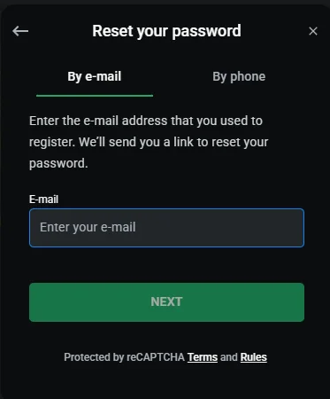 LEON Casino password reset